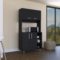 95 Pantry Kit, Four Legs, Double Door Cabinet, Three Shelves Black Freestanding Black Kitchen Shelves Included Modern Particle Board Particle Board