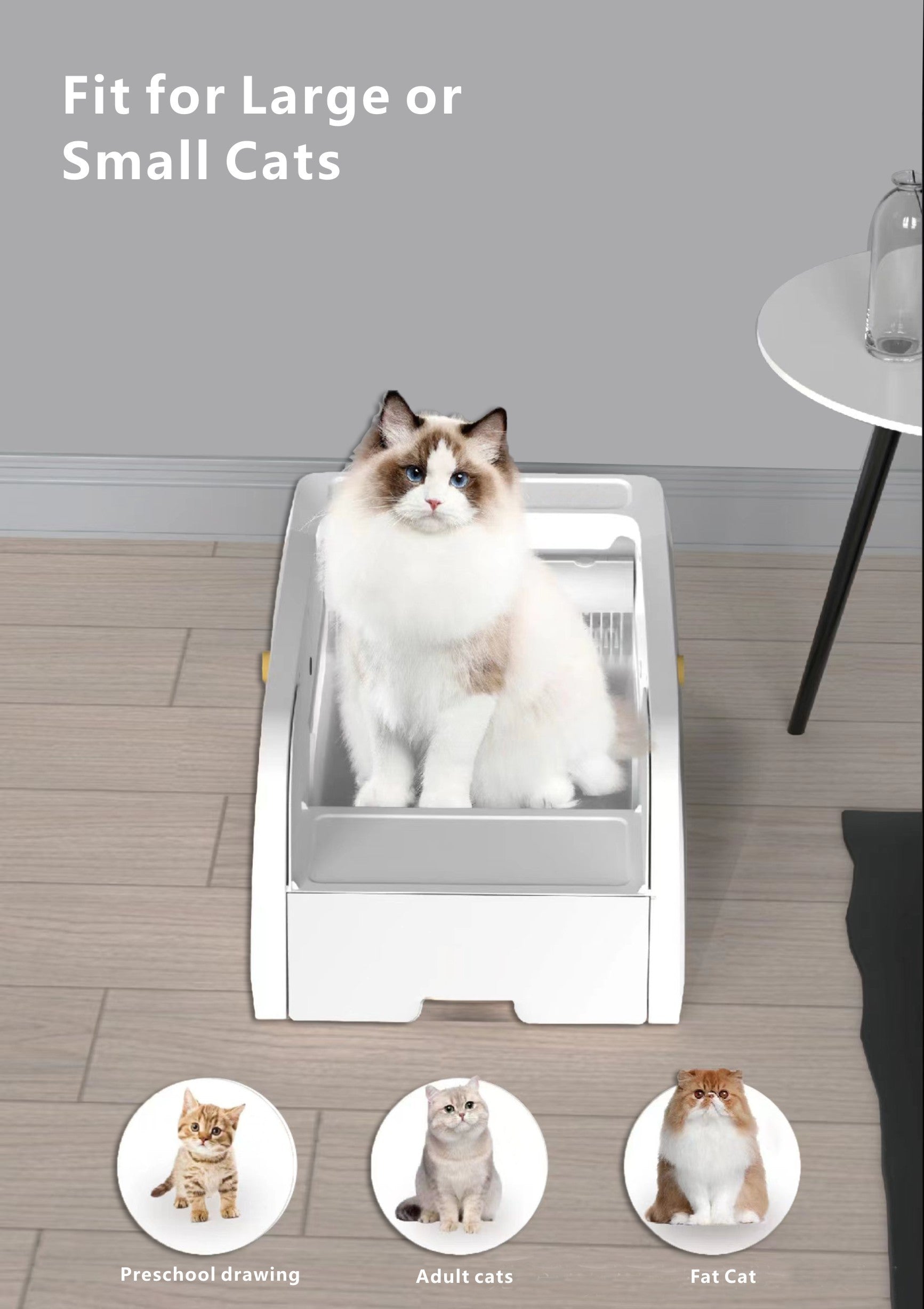 Smart Cat Litter Box Cat Litter Box Wide Opening Cream White Abs Abs