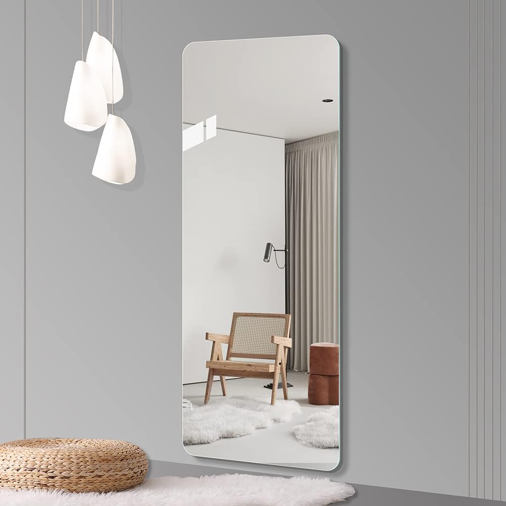 65"X 24" Inch Full Body Round Corner Mirror For Living Room Bedroom Cloakroom Wall Hanging With Hanging Hole High Quality 5Mm Silver Mirror Explosion Proof Glass Clear Modern Glass