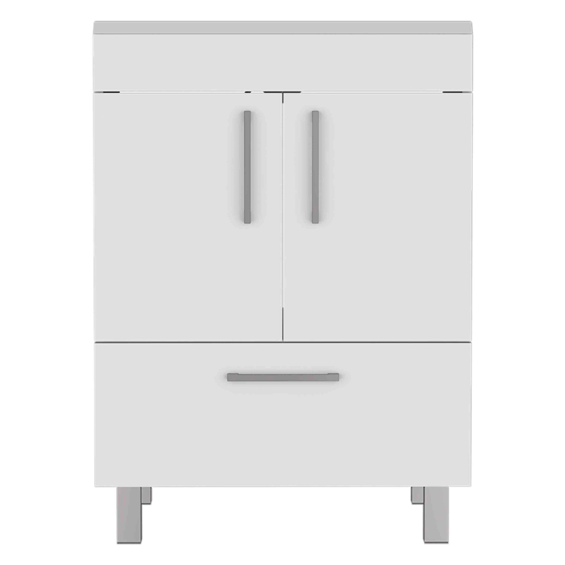 Velloc Single Bathroom Vanity, Double Door Cabinet, One Drawer White White Bathroom Modern Particle Board Particle Board