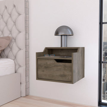 Florence Floating Nightstand With Drawer And Dual Shelf Display Dark Brown Particle Board Engineered Wood