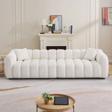 110.23 Inch Oversized Modern Design Sofa,Upholstery Tufted Cloud 41.33''Oversized Deep Seat Sofa,Teddy Fabric Boucle 4 Seats Couch With Solid Wood For Living Room, Office, Bedroom,Apartment Beige Wood Fabric 4 Seat