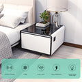 Modern Smart Side Table With Built In Fridge, Wireless Charging, Temperature Control, Power Socket, Usb Ports, Outlet Protection, Induction Light, White Black White Built In Outlets Or Usb Standing Desk Converter Primary Living Space Luxury,Modern