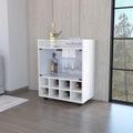 Minneapolis Bar Cart With Integrated 8 Bottle Rack, Glass Encased Cabinet And Aluminum Bar Top Freestanding 5 Or More Spaces White Open Storage Space Modern Pine Particle Board Engineered Wood