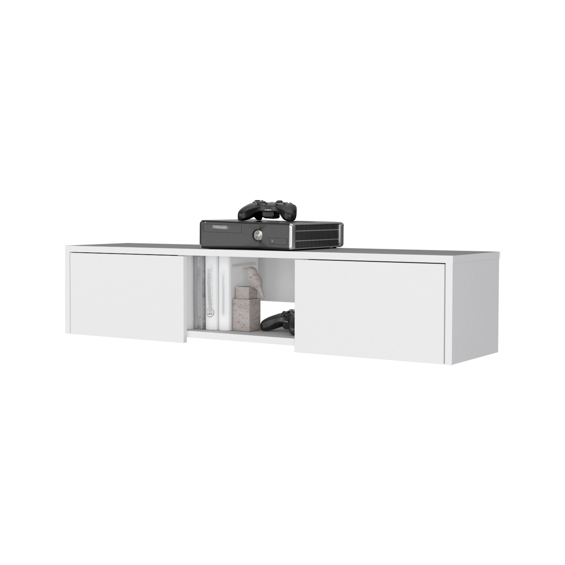 Tabor Floating Tv Stand, Wall Unit With 2 Doors And Open Shelf White Primary Living Space 40 49 Inches 40 49 Inches Modern Pine 50 Inches Particle Board Engineered Wood