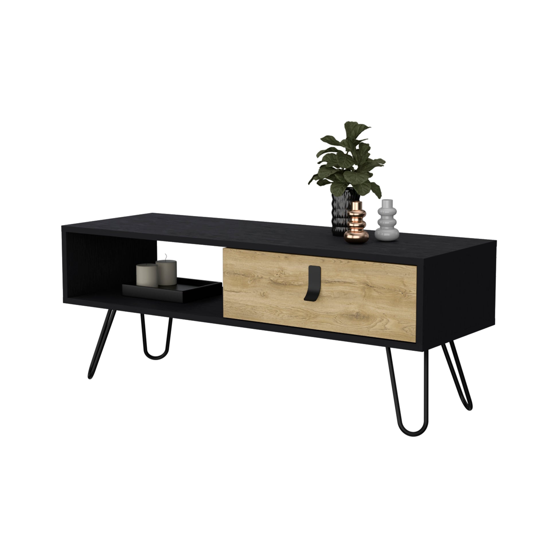 Kimball Coffee Table With Drawer And Hairpin Legs Multicolor Lockable Drawer Or Cabinet Primary Living Space Freestanding Pine Rectangular Coffee & End Tables Rectangular Particle Board Engineered Wood