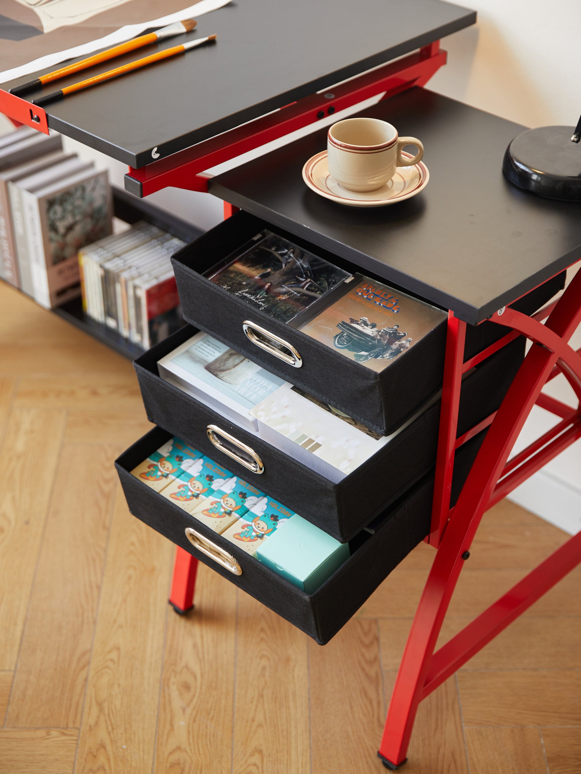 Drafting Table Red With Stool Red Mdf Metal