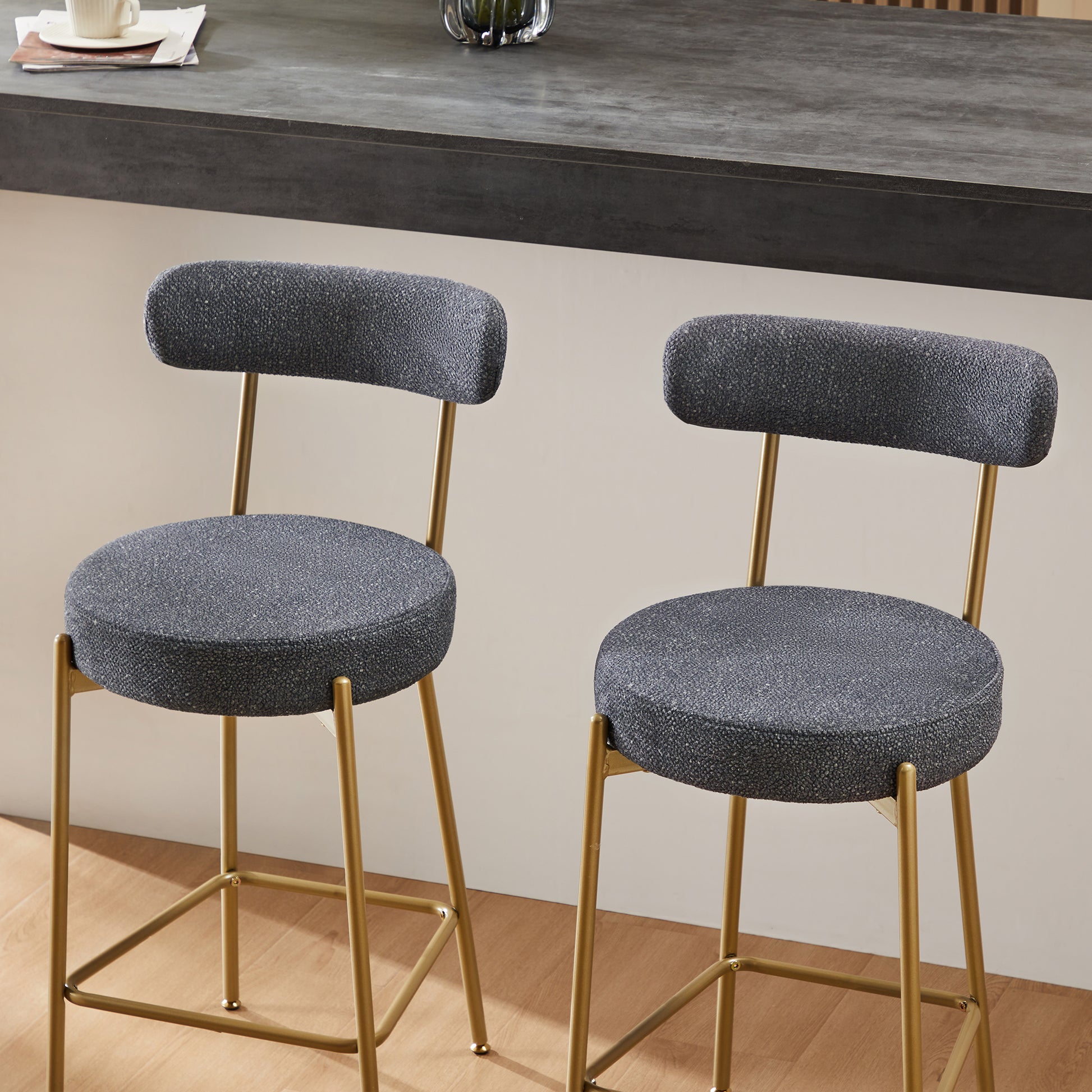 25" Modern Gold Bar Stools Set Of 2 Counter Height Bar Stools For Kitchen Counter Upholstered Sherpa Counter Stools With Backs Kitchen Island Stool Metal Grey Gold Dining Room Sponge Wipe Clean Round Modern Bar Stools Set Of 2 Fabric Metal