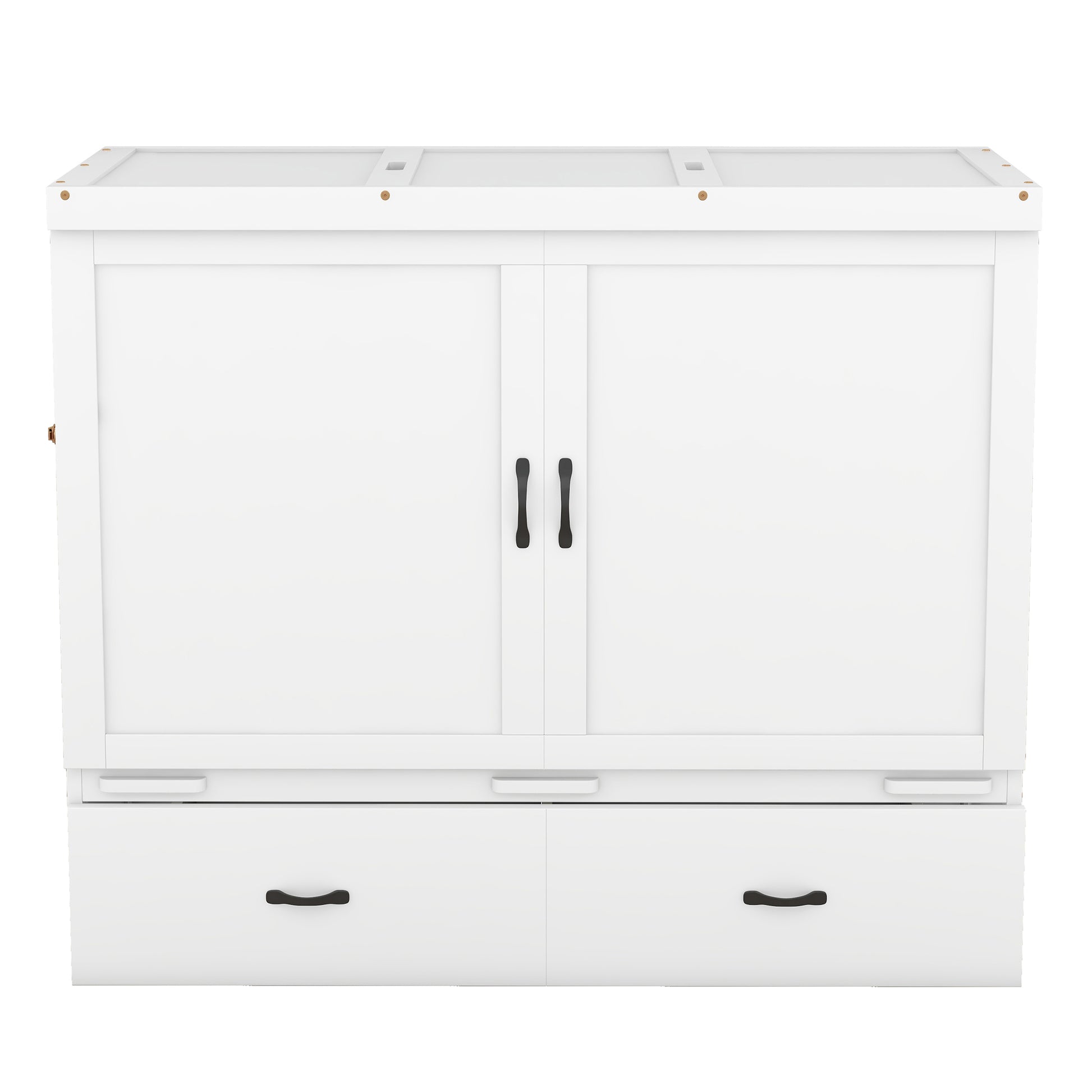 Full Size Murphy Bed With Usb Port And A Large Drawer, White Full White Solid Wood Mdf