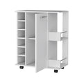 Newport Bar Cart With Casters, 6 Built In Rack And 2 Open Shelves White White Primary Living Space Modern Pine Particle Board Engineered Wood