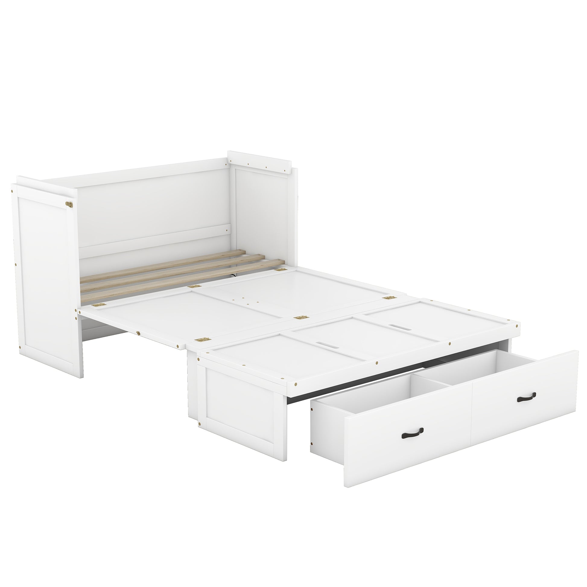 Full Size Murphy Bed With Usb Port And A Large Drawer, White Full White Solid Wood Mdf