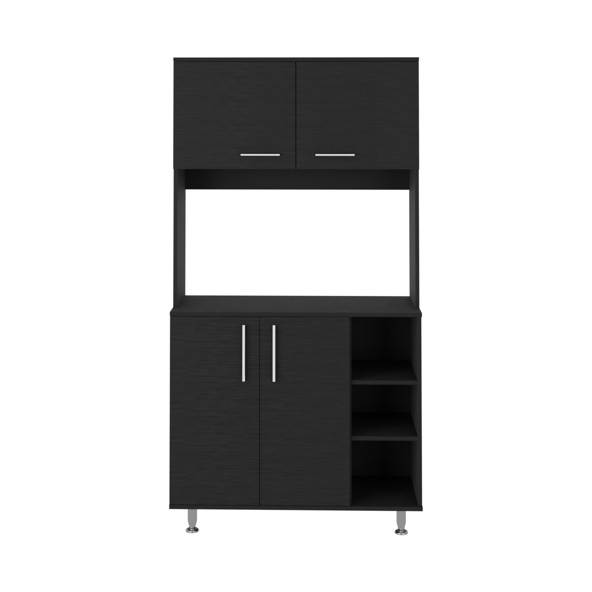 95 Pantry Kit, Four Legs, Double Door Cabinet, Three Shelves Black Freestanding Black Kitchen Shelves Included Modern Particle Board Particle Board