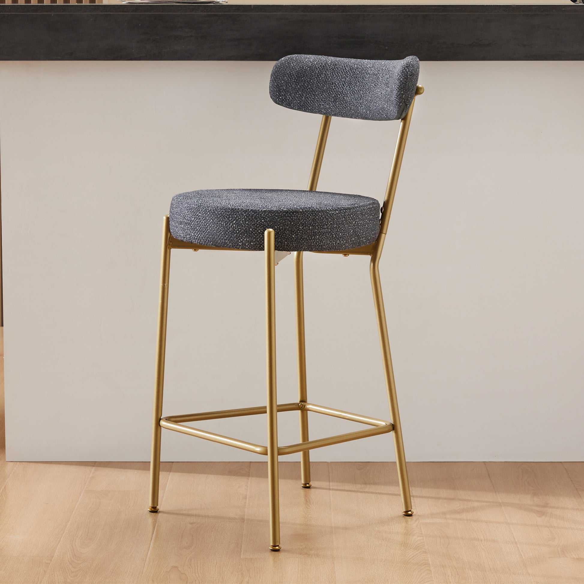 25" Modern Gold Bar Stools Set Of 2 Counter Height Bar Stools For Kitchen Counter Upholstered Sherpa Counter Stools With Backs Kitchen Island Stool Metal Grey Gold Dining Room Sponge Wipe Clean Round Modern Bar Stools Set Of 2 Fabric Metal