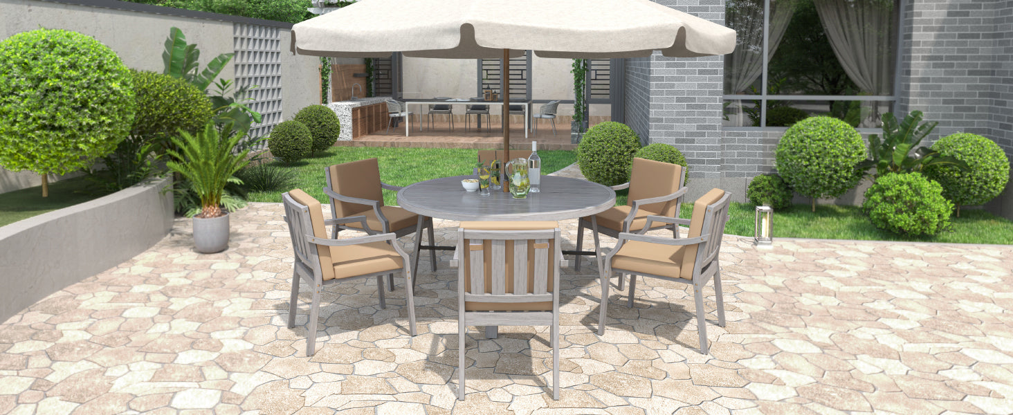 Outdoor Dinning Set 6 Person Outdoor Wooden Dinning yes-grey-weather resistant frame-water resistant