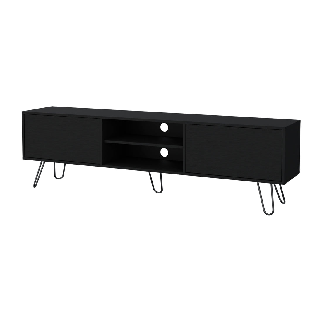 Selby Tv Rack, Hairpin Leg Design With Spacious Storage Black Primary Living Space 70 Inches 60 69 Inches Modern Pine Particle Board Engineered Wood