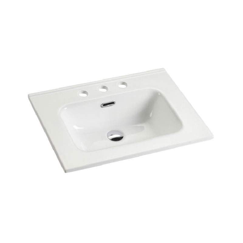 Bb0924Y331, Integrated White Ceramic Basin With Three Predrilled Faucet Holes, Drain Assembly Not Included Gloss White Bathroom Modern Ceramic