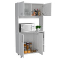 95 Pantry Kit, Four Legs, Double Door Cabinet, Three Shelves White Freestanding White Kitchen Open Storage Space Modern Particle Board Particle Board