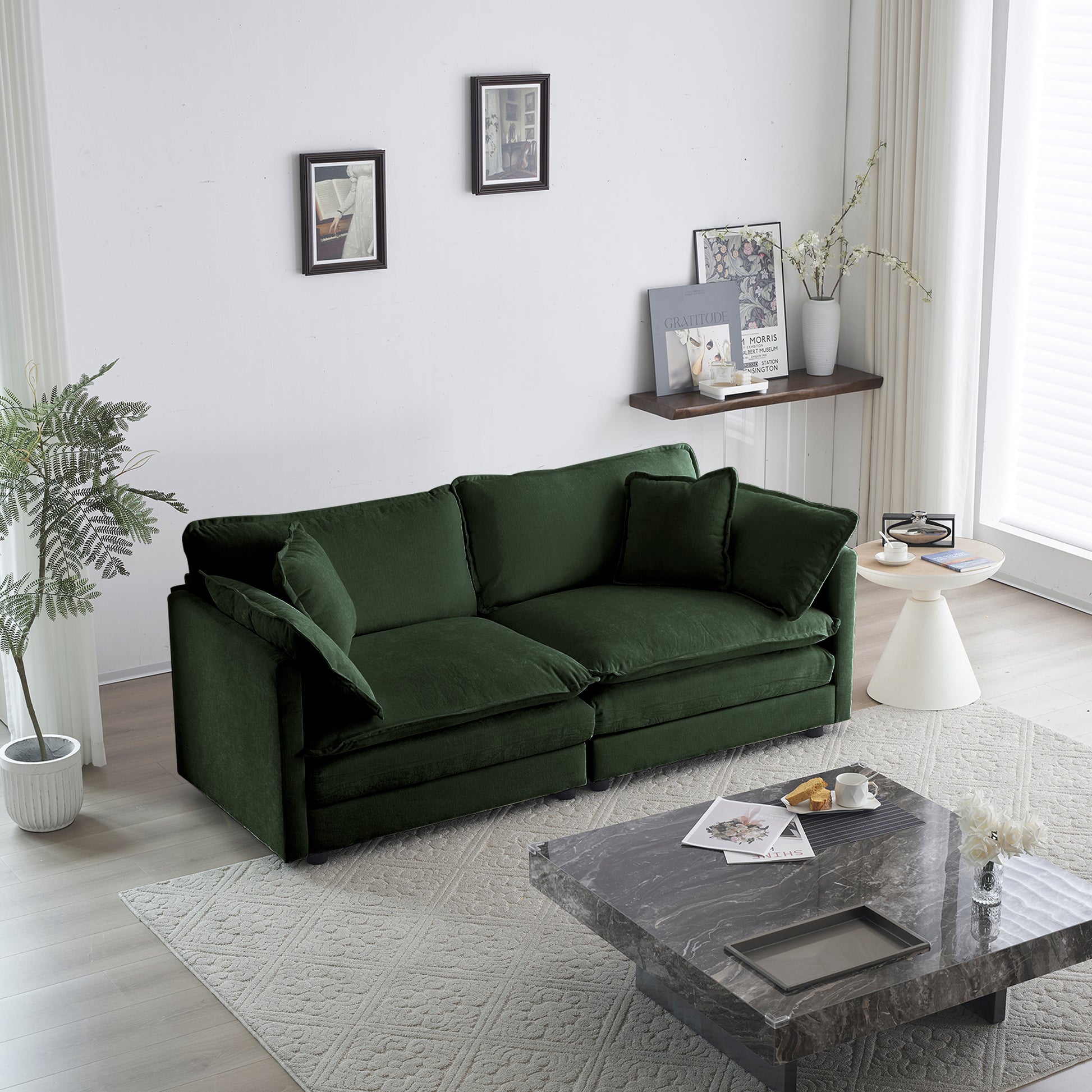 3 Piece Sofa Set With Arm Pillows And Toss Pillowssofa Set Include 2 Piece Of Arm Chair And One 2 Seat Sofa, Space Saving Casual Sofa Set For Living Room, Green Chenille Green Chenille 4 Seat