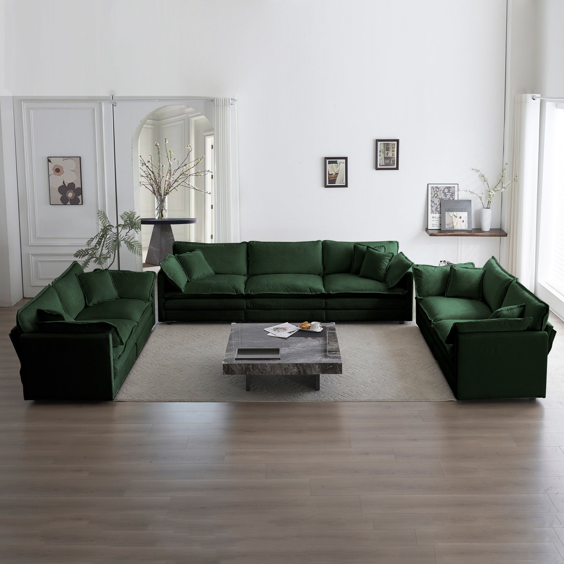 3 Piece Sofa Set Oversized Sofa Comfy Sofa Couch, 2 Pieces Of 2 Seater And 1 Piece Of 3 Seater Sofa For Living Room, Deep Seat Sofa Green Chenille Green Chenille 7 Seat