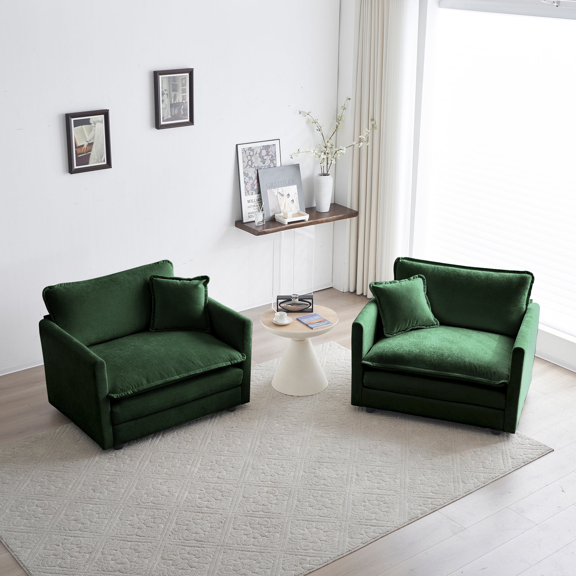 3 Piece Sofa Set With Arm Pillows And Toss Pillowssofa Set Include 2 Piece Of Arm Chair And One 2 Seat Sofa, Space Saving Casual Sofa Set For Living Room, Green Chenille Green Chenille 4 Seat