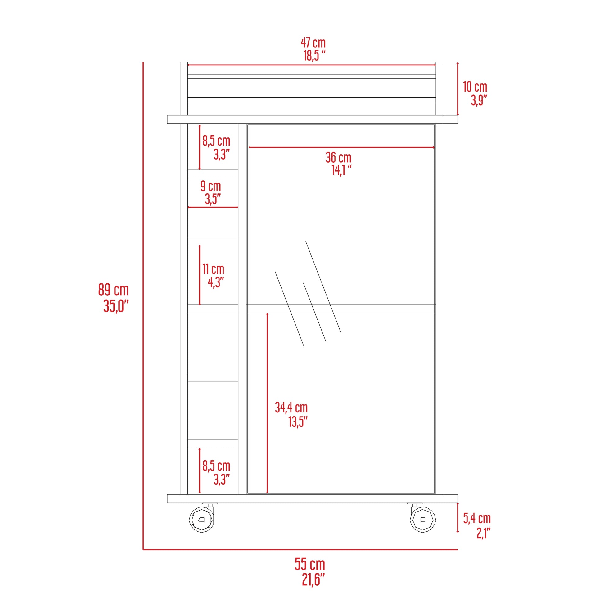 Vegas Bar Cart, Two Tier Cabinet With Glass Door, Six Cubbies For Liquor Smoke Particle Board Engineered Wood