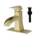 Sink Faucet With Deck Plate Waterfall Nickel Gold With Pop Up Drain And Supply Lines Bathroom Faucets For Sink 1 Hole One Handle Faucets Vanity Bath Mixer Tap Bathroom Joystick Geometric One Brushed Gold Side Sprayer Deck Mounted Cartridge Valve Single