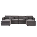 Modern Velvet Modular Sectional Sofa, U Shape Convertible Sofa Set With Pillows, Oversized Sectional Couches With Storage Ottomans For Living Room, Loft, Apartment, Office Dark Gray 6 Seats Gray Wood Primary Living Space Medium Duty Pine 6 Seat Dark Gray