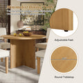 Modern 5 Piece Round Dining Table Set Pedestal Kitchen Table Set With 4 Upholstered Dining Chairs For Studio, Apartment, Small Places, Natural Wood Dining Room Solid Wood Rubberwood Round Dining Table With Chair Wood Wood Natural Solid Back Seats 4