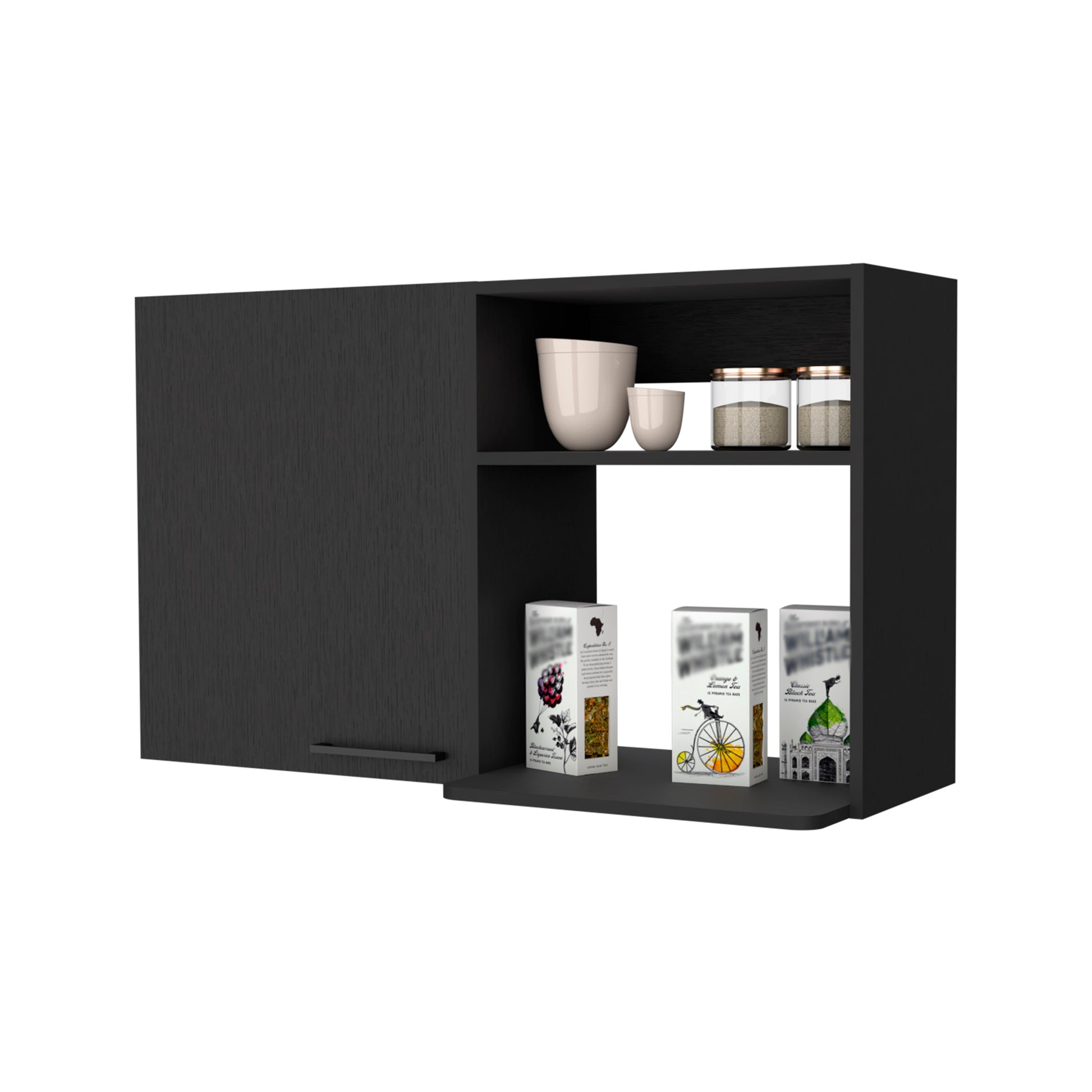 Oklahoma 2 Wall Cabinet, 2 Door Stackable Wall Mounted Storage Cabinet With 2 Side Shelf Black Mdf Engineered Wood