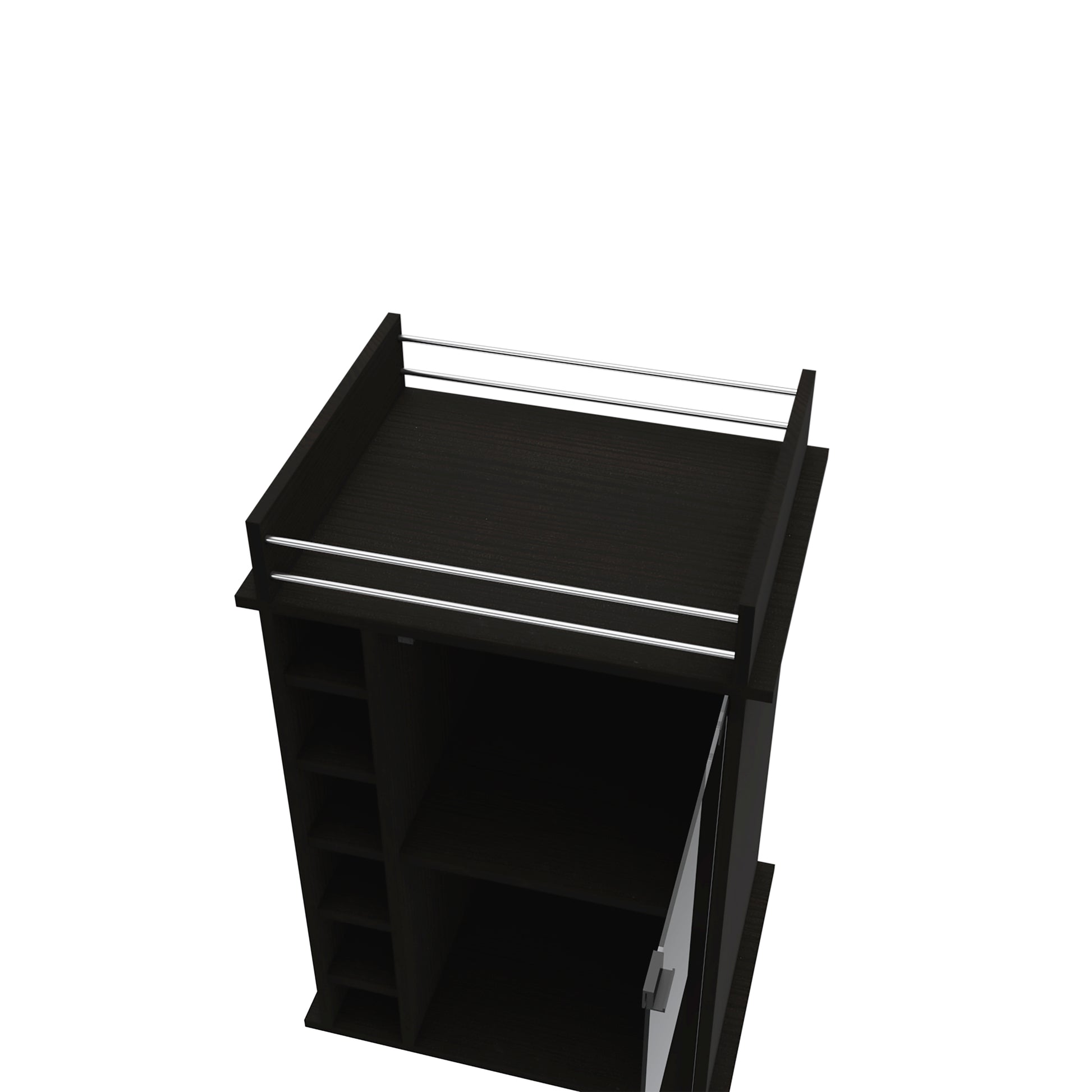 Vegas Bar Cart, Two Tier Cabinet With Glass Door, Six Cubbies For Liquor Black Dining Room Modern Rectangular Stationary Kitchen Islands Particle Board Engineered Wood Medium 40 55In