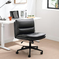 Office Chair Armless Desk Chair With Wheels, Pu Padded Wide Seat Home Office Chairs, 120 Rocking Mid Back Cute Computer Chair For Bedroom, Vanity, Makeup Wood Black Cotton Office Chairs Handle Pu