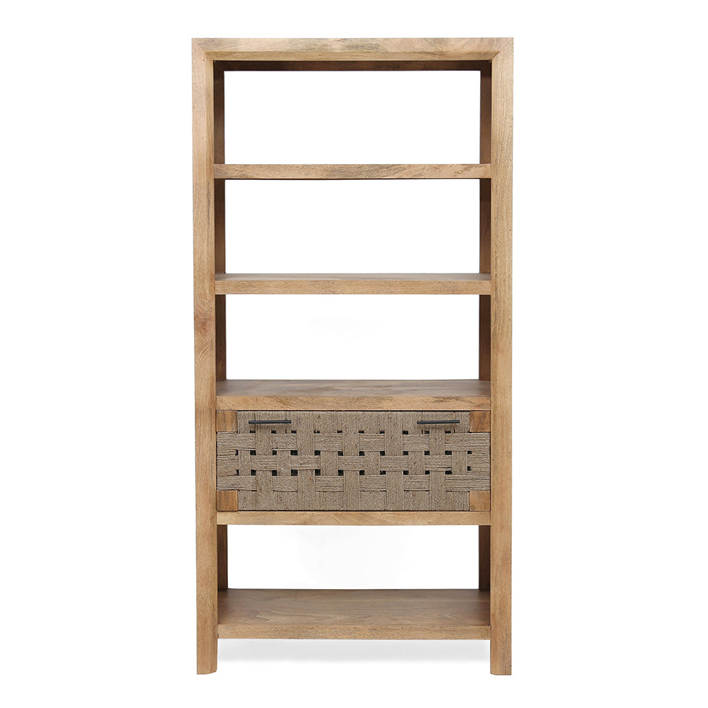 36X15X72" Shelf With Drawer,Natural Beige Brown Wood