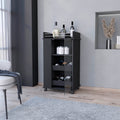 Lusk Bar Cart With 2 Bottle Holder Shelf, Glass Door And Casters Black Particle Board Engineered Wood