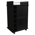 Vegas Bar Cart, Two Tier Cabinet With Glass Door, Six Cubbies For Liquor Black Particle Board Engineered Wood