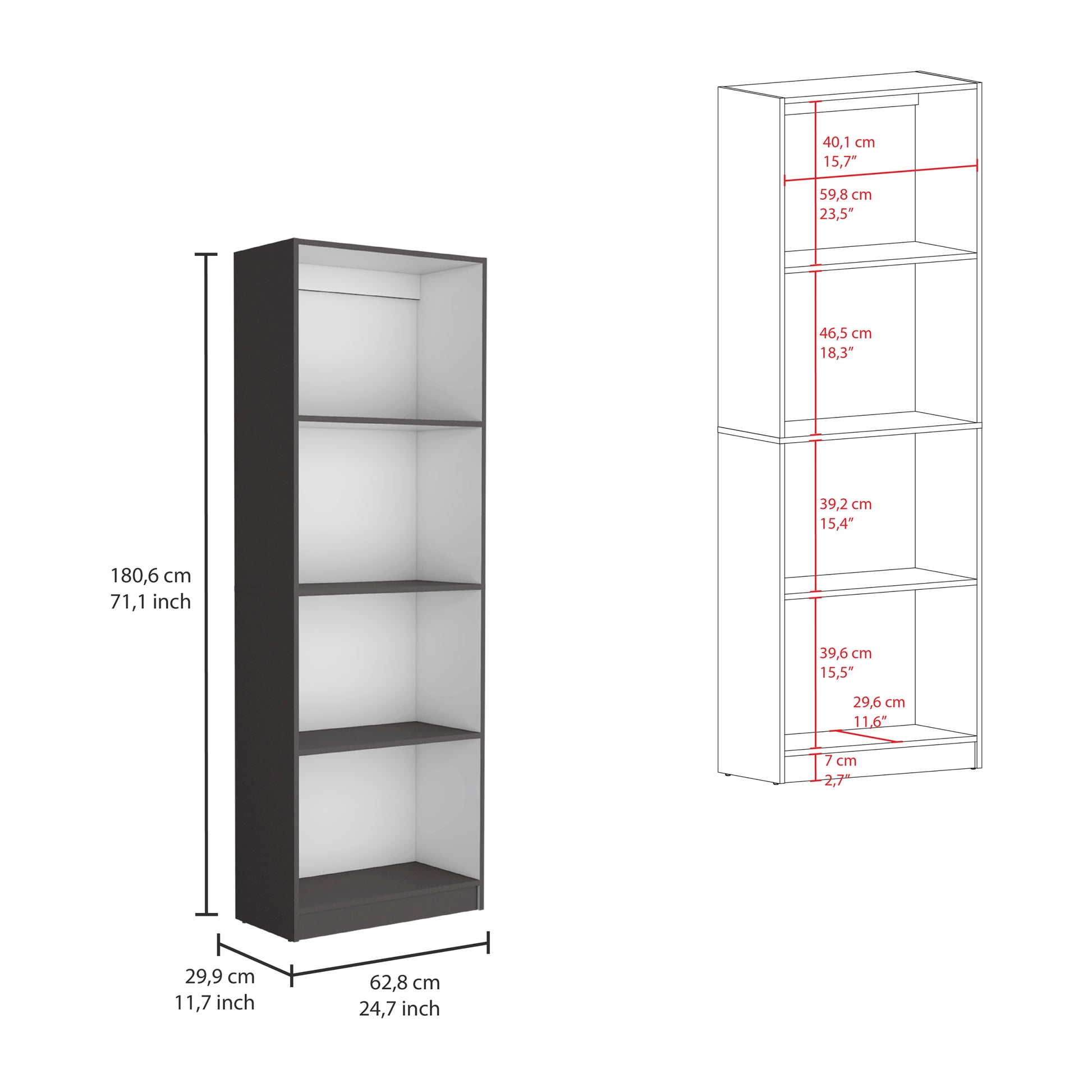 Home Bookcase With 4 Shelf Modern Display Unit For Books And Decor Matt Gray White Office Multi Particle Board Particle Board