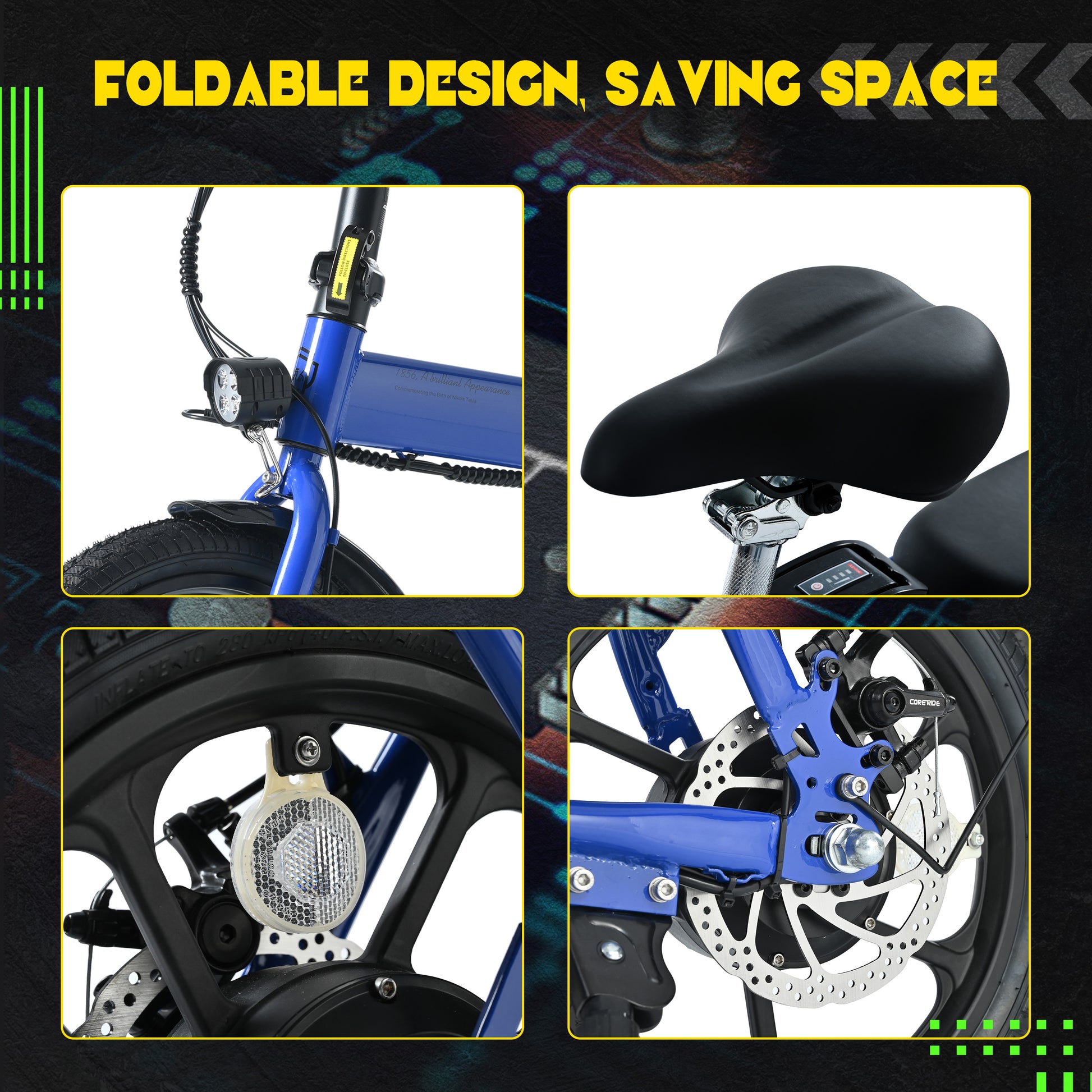 Adult Electric Bicycles 500 W Motor 15.5 Mph Max Speed, 16Inch Tire, 42 V 10.4 Ah Removable Battery For Electric Bike, Multi Shock Absorption, City Commuter, Fold Able Adult Electric Bicycle Cycling Blue Foldable Garden & Outdoor American Design,Modern