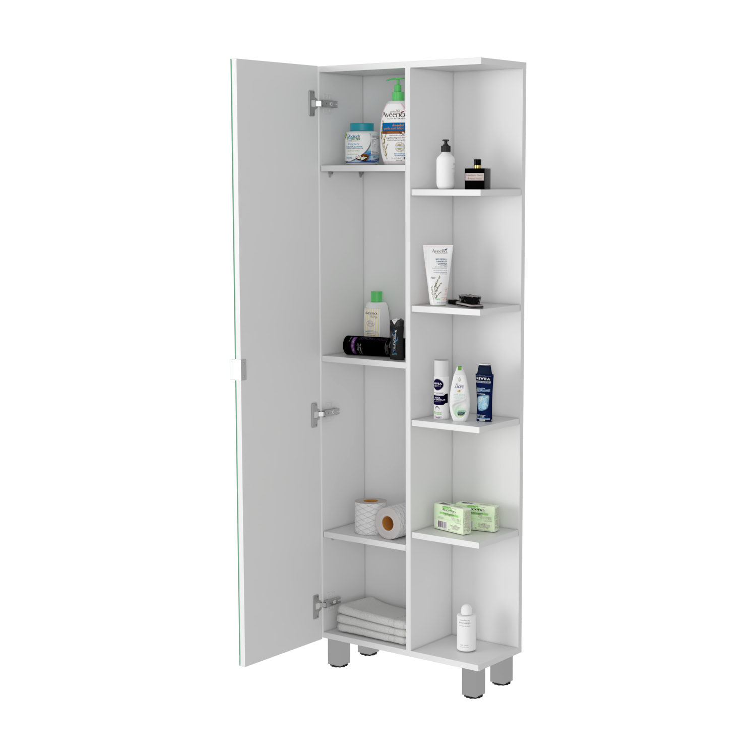 Los Angeles Linen Cabinet, Mirror, Five Shelves White 1 18 To 23 In 60 In & Above Mirror Included Freestanding Modern 5 10 Inches Melamine Engineered Wood