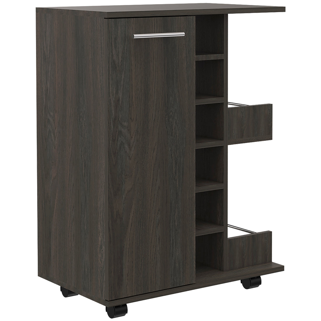 Tennessee Bar Cart, One Cabinet With Division, Six Cubbies For Liquor, Two Shelves Gray Gray Primary Living Space Modern Rectangular Stationary Kitchen Islands Pine Particle Board Engineered Wood Medium 40 55In