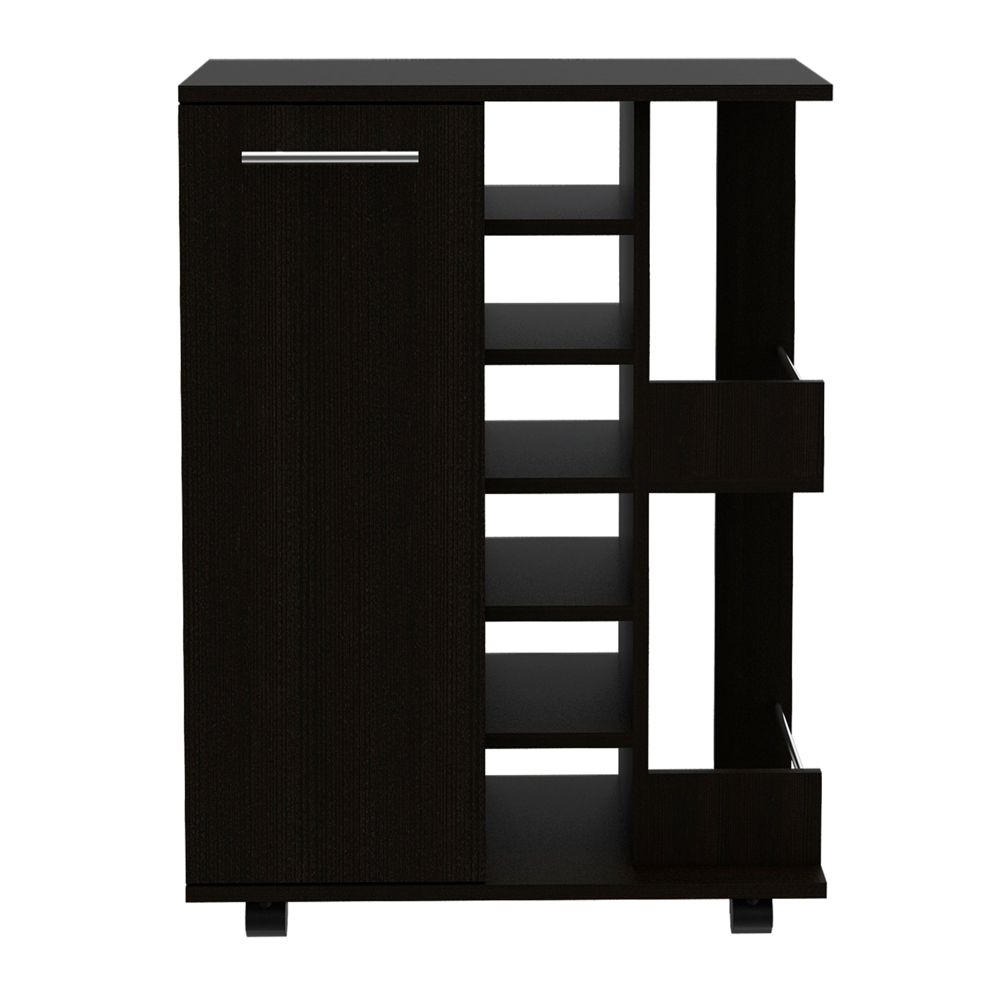 Tennessee Bar Cart, One Cabinet With Division, Six freestanding-5 or more spaces-black-primary