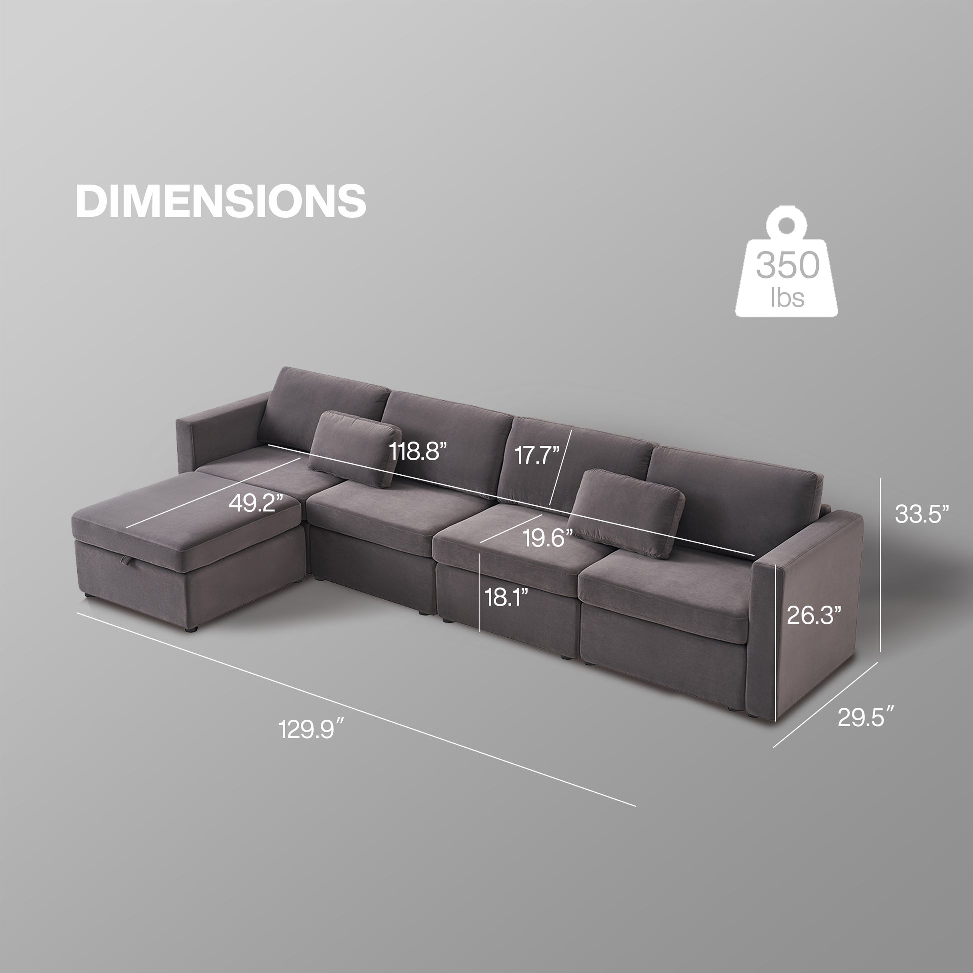 Modern Velvet Modular Sectional Sofa, L Shape Convertible Sofa Set With Pillows, Oversized Sectional Couches With Storage Ottomans For Living Room, Loft, Apartment, Office Dark Gray 5 Seats Gray Wood Primary Living Space Medium Duty Pine 5 Seat Dark Gray