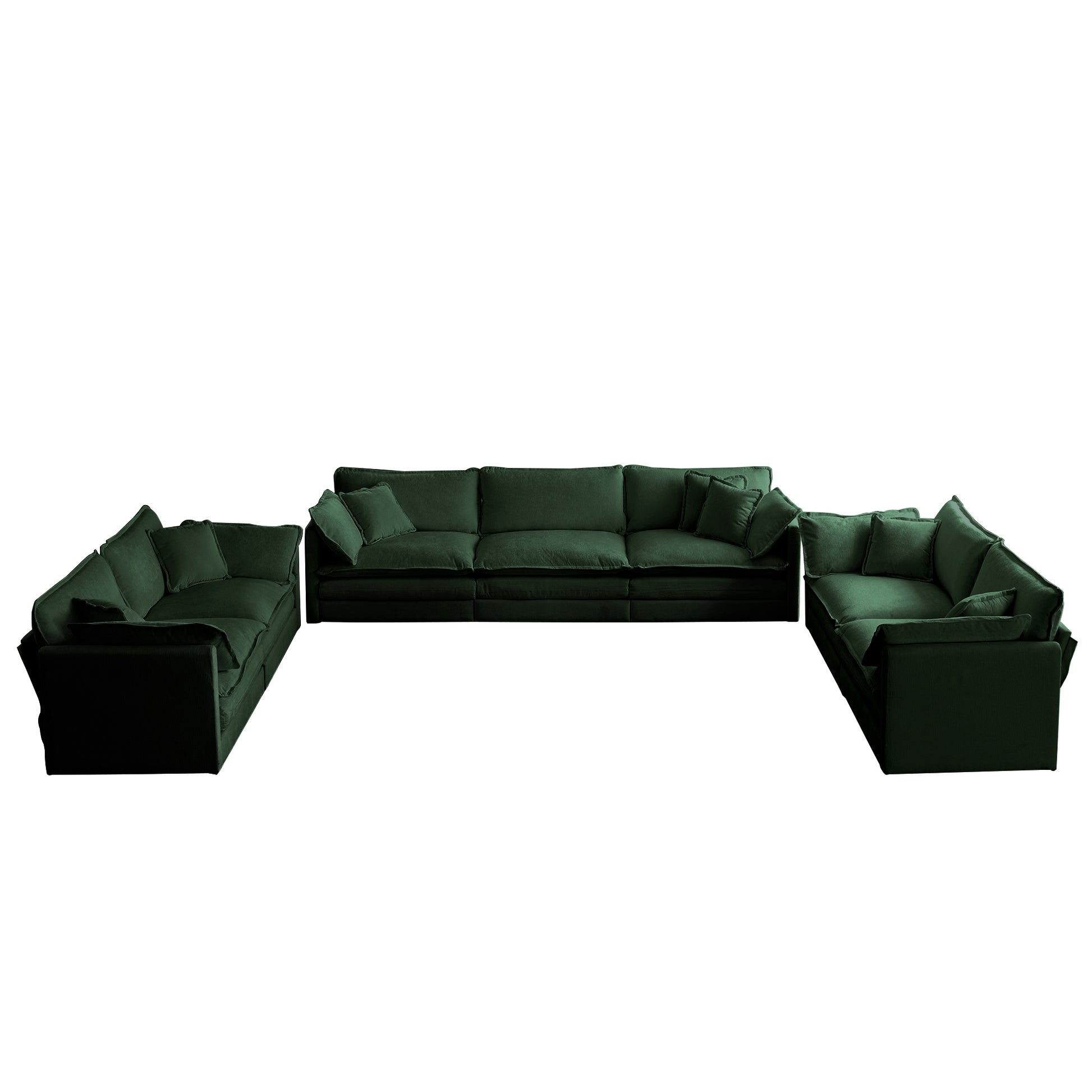 3 Piece Sofa Set Oversized Sofa Comfy Sofa Couch, 2 Pieces Of 2 Seater And 1 Piece Of 3 Seater Sofa For Living Room, Deep Seat Sofa Green Chenille Green Chenille 7 Seat