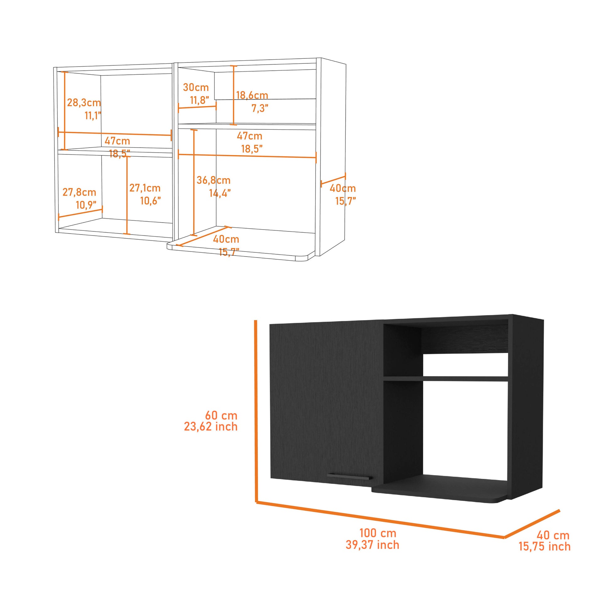 Oklahoma 2 Wall Cabinet, 2 Door Stackable Wall Mounted Storage Cabinet With 2 Side Shelf Black Mdf Engineered Wood