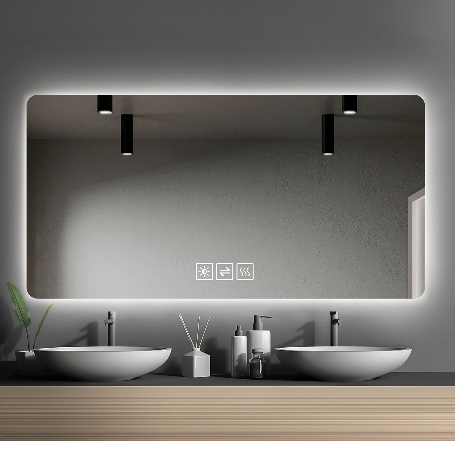 Bathroom Mirror with Led Lights Front and Backlit clear-modern-glass
