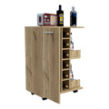 Tennessee Bar Cart, One Cabinet With Division, Six Cubbies For Liquor, Two Shelves Light Oak Primary Living Space Modern Pine Particle Board Engineered Wood