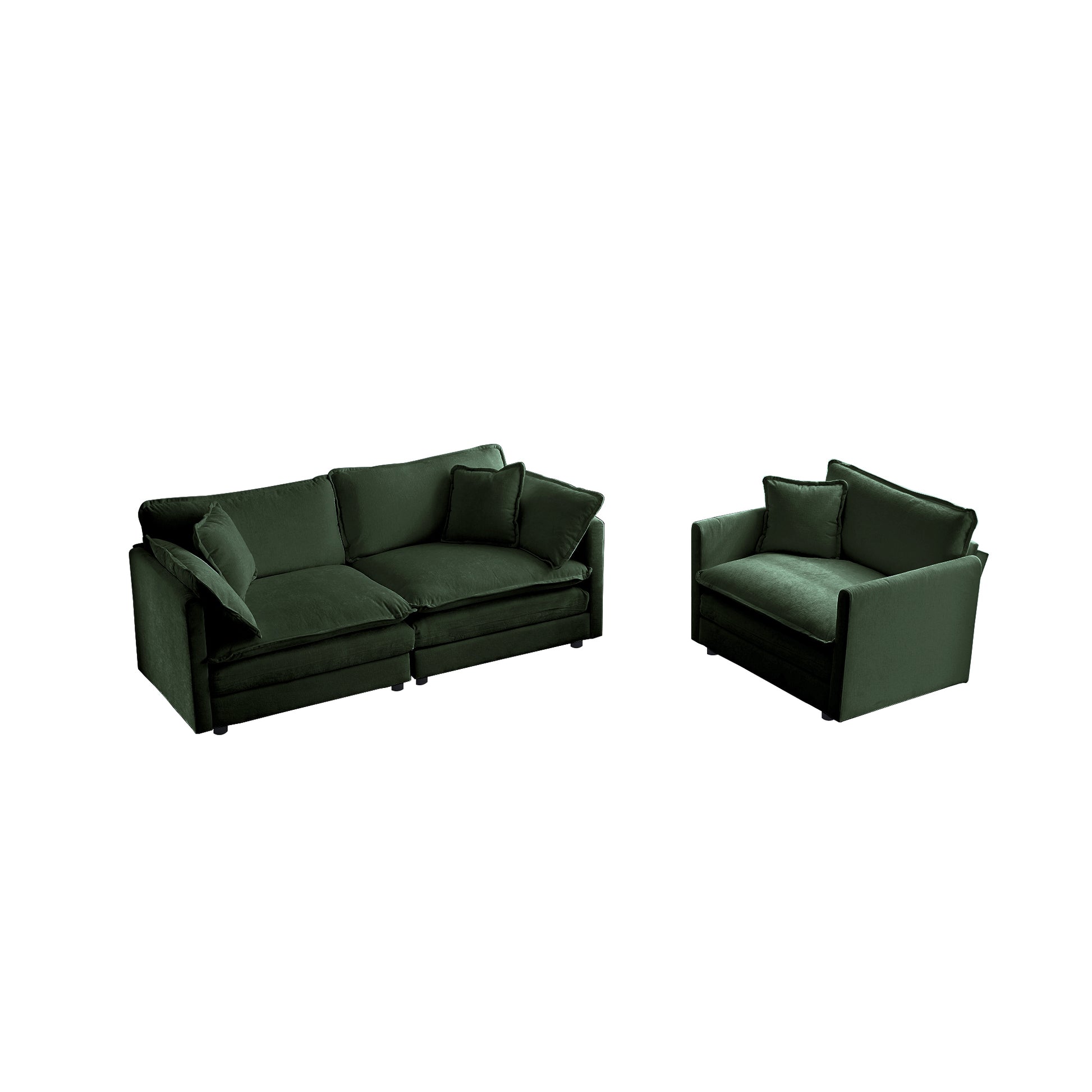 2 Seater Loveseat And Chair Set, 2 Piece Sofa & Chair Set, Loveseat And Accent Chair2 Piece Upholstered Chenille Sofa Living Room Couch Furniture 1 2 Seat ,Green Chenille Green Chenille 3 Seat