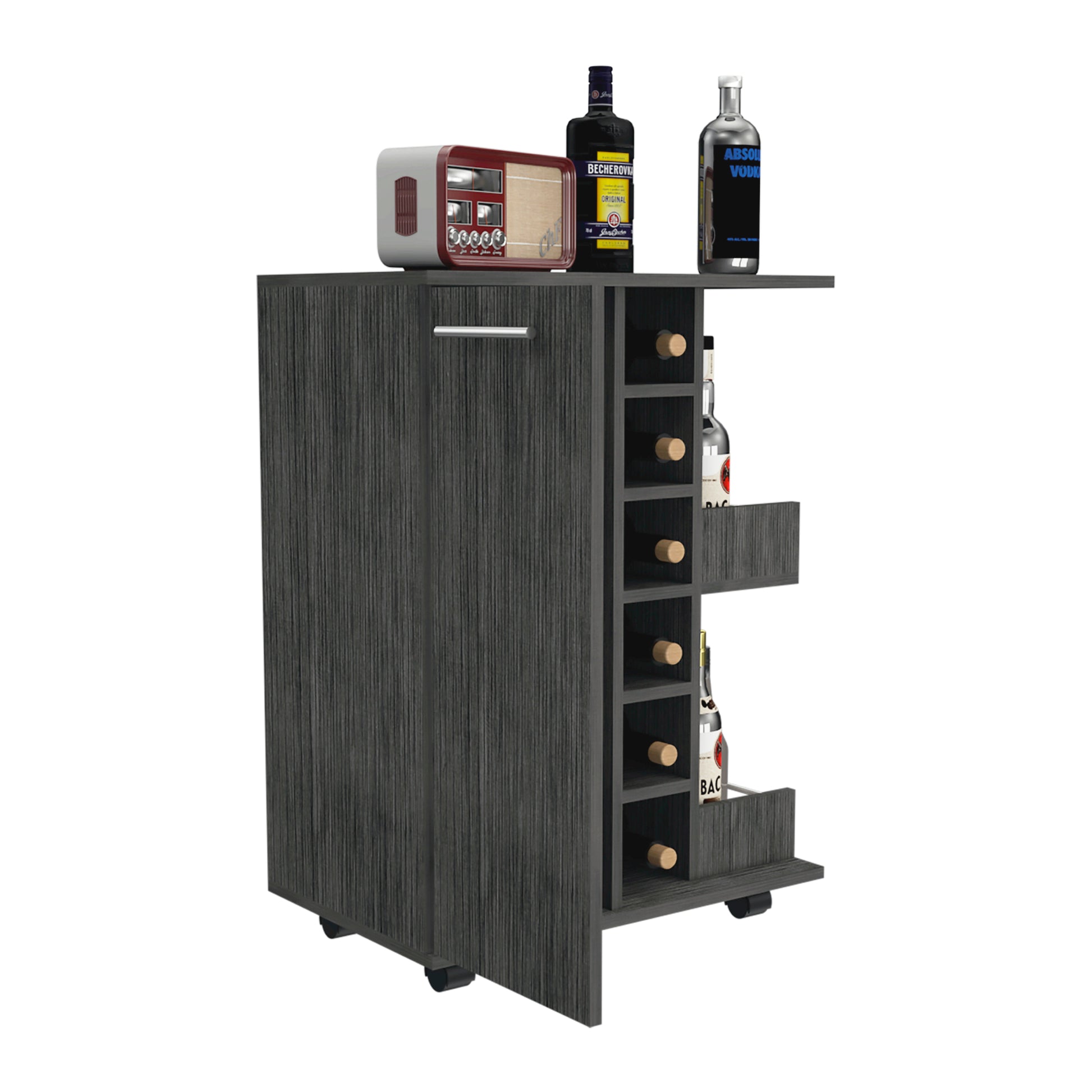 Tennessee Bar Cart made of particle board With 1 mobile carts-5 or more spaces-smoke-primary