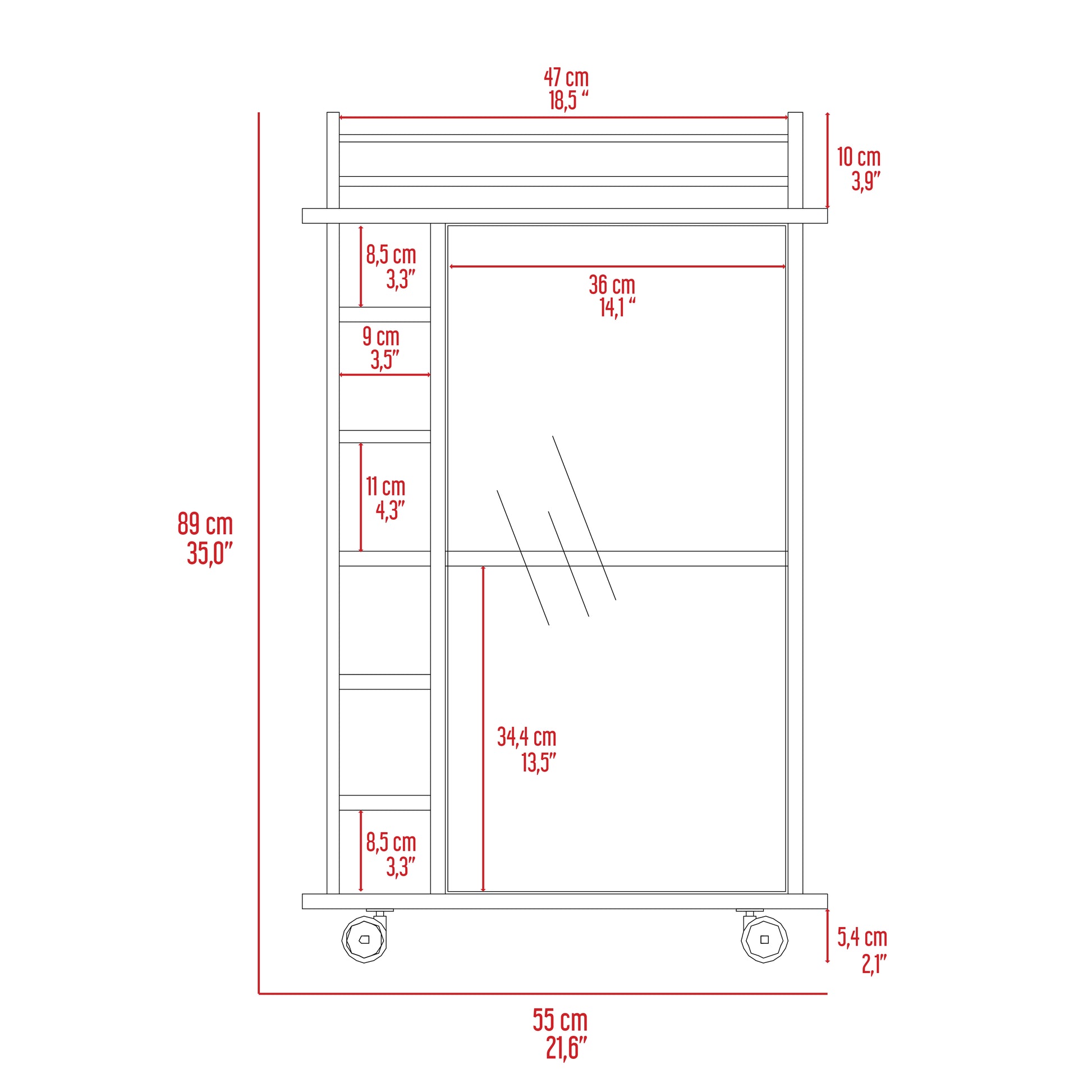 Vegas Bar Cart, Two Tier Cabinet With Glass Door, Six Cubbies For Liquor Black Dining Room Modern Rectangular Stationary Kitchen Islands Particle Board Engineered Wood Medium 40 55In