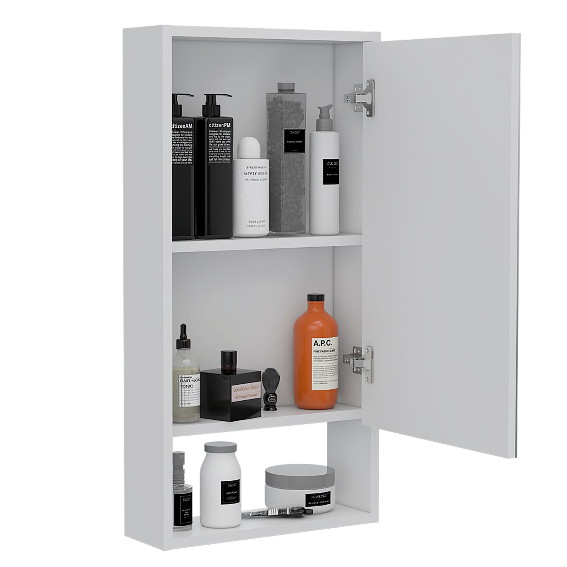 Modesto Medicine Cabinet, One Open Shelf, Mirrored Cabinet With Two Interior Shelves White 1 3 18 To 23 In 32 To 35 In Mirror Included Bathroom Freestanding Contemporary 5 10 Inches Melamine Engineered Wood