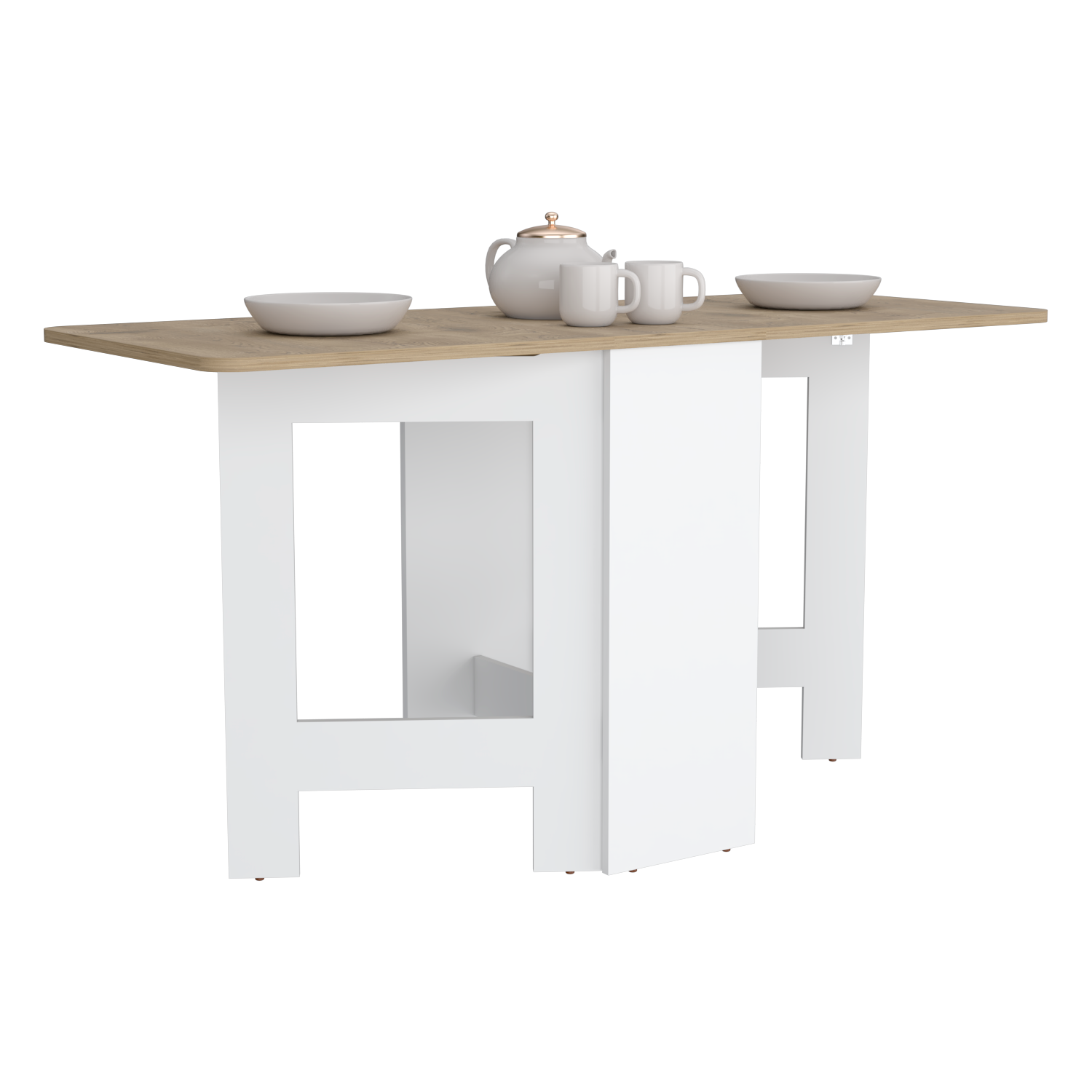 Gateleg Folding Table Space Saving With Compact Design, White Macadamia Living Room Multi Particle Board Particle Board