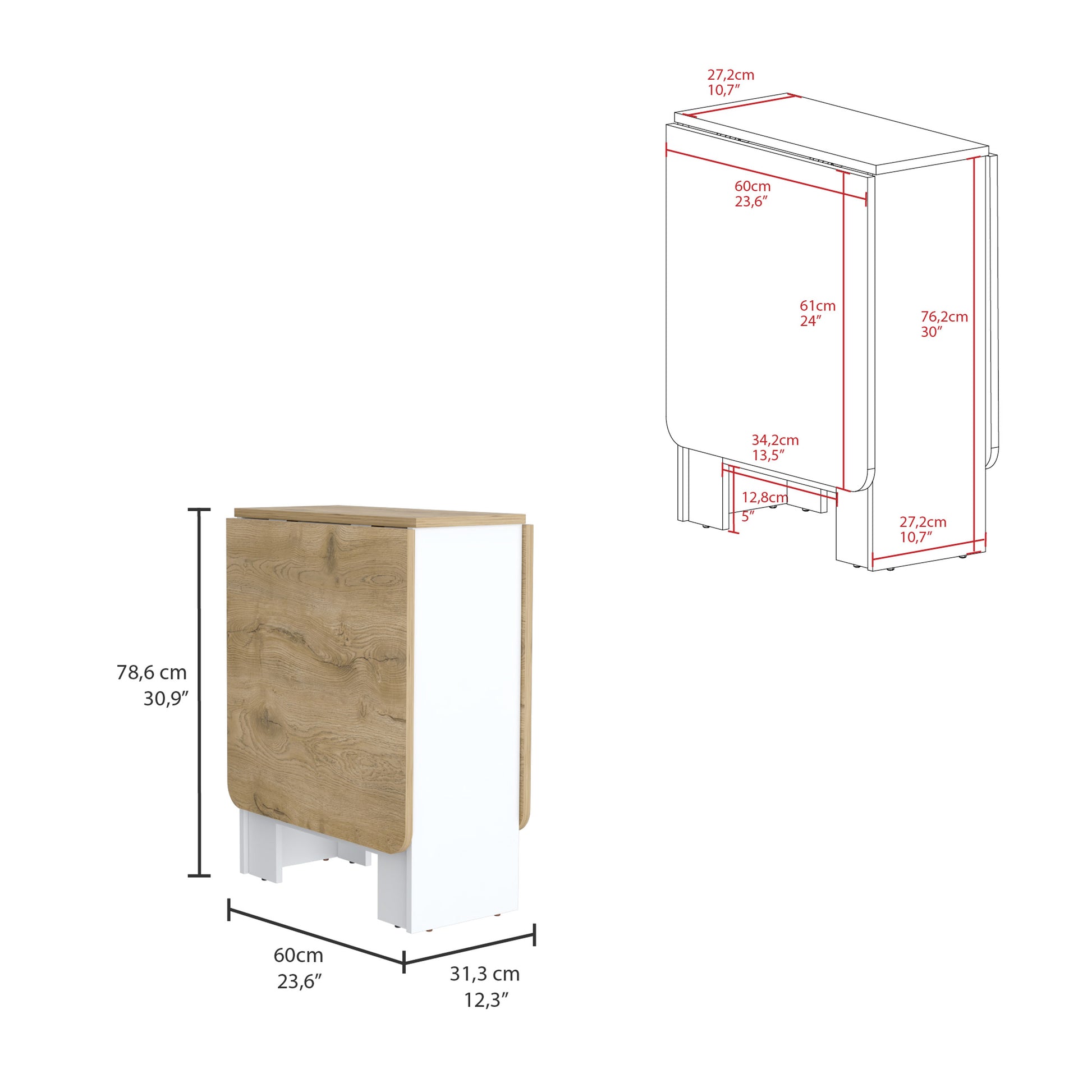 Gateleg Folding Table Space Saving With Compact Design, White Macadamia Living Room Multi Particle Board Particle Board